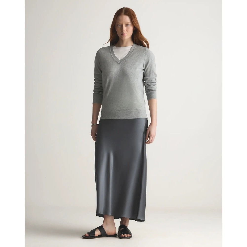 Quince Lightweight Cotton Cashmere V Neck Sweater Heather Grey Size M Capsule - Picture 2 of 6